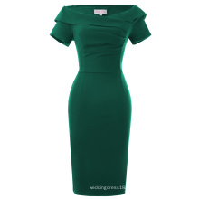 Belle Poque Stock 50s Retro Vintage manga corta fuera del hombro caderas-envuelto verde Bodycon vestido BP000158-4